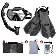 Odoland Snorkel Set 6 In 1 Snorkeling Packages Diving Mask With Splash Guard Snorkel And Adjustable Swim Fins And Lightweight Mesh Bag And Waterproof