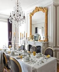 Lovely pink and gray french style dining room is clad in pink and gray wallpaper lined with white chair rail separating a white lower wall. 48 Charming French Dining Room Design Ideas Digsdigs