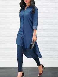 Robe chemise courte devant longue derriere. Chemisier En Jean Court Devant Longue Derriere Mode Femme Denim Blouse Bleu Fonce Chemisiers Hauts