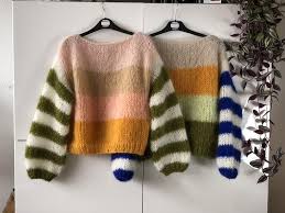 Pull Mohair De Style Boho Raye Peche Verte A La Mangue Etsy Mohair Sweater Mohair Knit Knitwear Inspiration