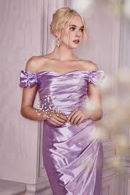 CD Robin Lavender Satin Off Shoulder Gown