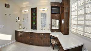 Winston porter bathroom storage corner floor cabinet toilet vanity cabinet bath sink organizer w/ drawer in white, size 31.5 h x 19.69 w x 9.84 d in wayfair $ 86.99 Master Bathroom Double Sinks And Make Up Vanity Contemporary Bathroom Los Angeles By L2 Interiors Houzz