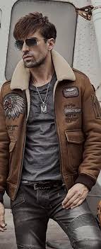 Mens Shearling Coat Indian Totem Men Aviator Jacket Pilot Jacket Mens Fur Coat B3 Sheepskin Leather Jacket Men Style Mens Shearling Jacket Mens Shearling Coat