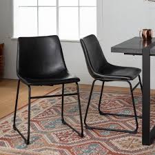 Walker Edison Furniture Company Wasatch Black Faux Leather Dining Chair Set Of 2 Faux Leather Dining Chairs Leather Dining Chairs Black Dining Chairs