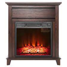 Electric fireplace mantel mounted on wooden frame. Fireplace Heater Wooden Freestanding Electric Brown Automatic Shut Off 27 In 810764029328 Ebay