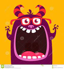 Funny Purple Horned Cartoon Monster Wearing Eyeglasses Funny Monster With Mouth Opened Wide Halloween Vector Halloween Vector Cartoon Monsters Funny Monsters