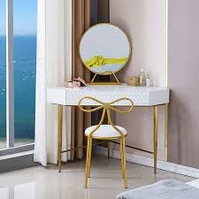 Corner Dressing Vanity Table Set With Drawer Mirror Triangle Corner Desk Chair Included Vanity Table Set Vanity Table Dining Room Chairs Modern