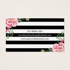 Black And White Stripes With Flowers Background Gold Lips Floral Black White Stripes Makeup Artist Business Card Graphic Design Business Card Makeup Artist Business Cards Makeup Artist Business