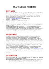 Daher kommt der bildgebung eine zentrale rolle zu, um eine fruhzeitige therapie beginnen zu konnen. Doc Transverse Myelitis 3 Heidi Kartikasari Academia Edu