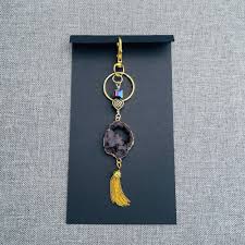 Black Druzy Gold Irish Charm Purse Keychain. Celtic Love Knot Handbag  Zipper Tassel.