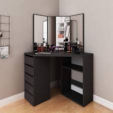 Organization makeup tables in bedrooms or bathrooms can be stained and disorganized with products and items scattered all about. Bathroom Furniture Sets Corner Design Dressing Table Vanity Set With Three Fold Mirrors And Drawers Bathroom Vanity Corner Design For Home Small Space Modern Simple Elegant Bedroom Storage Cabinet Makeup Table Black Home