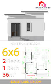 House Plans 6x6 With One Bedrooms Flat Roof House Plans 3d House Plans Flat Roof House Small House Design Plans