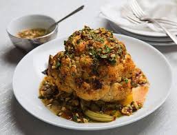 Whole Roasted Cauliflower With Hazelnut And Sherry Beurre Noisette Recipe Goop Whole Roasted Cauliflower Roasted Cauliflower Impressive Recipes