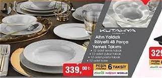 12 adet çukur tabağı, 12 adet pasta tabağı, 12 adet kase; Kutahya Porselen Altin Yaldizli Rolyefli 48 Parca Yemek Takimi Indirimde Market