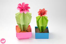 Really easy, use them to decorate or to wear. Origami Cactus Flower Tutorial Paper Kawaii