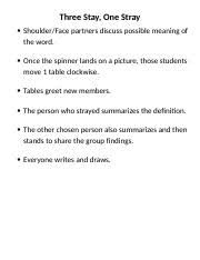 I collect their three stray, one stay paper to use as a formative assessment for this lesson. Three Stay One Stray Three Stay One Stray Shoulder Face Partners Discuss Possible Meaning Of The Word Once The Spinner Lands On A Picture Those Course Hero
