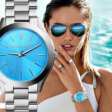 NEW Michael Kors MK3292 Slim Runway Stainless Steel Watch Silver Blue Dial  Women