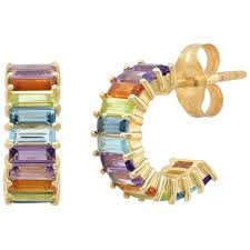 1stdibs Baguette Multicolored Gemstone Ben Dannie Modern Amethyst Aquamarine Citrine Peridot G Gemstone Earrings Gold Gold Round Earrings Minimalist Earrings