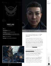 Shd Agent Dossier Faye Lau Jpg 2550 3300 Tom Clancy The Division Education And Training Tactical Response