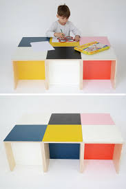 colourful piece of furniture made of wood and formica it can be used as a chair a table or a shelf kindermeubilair kindermeubelen schoolmeubilair