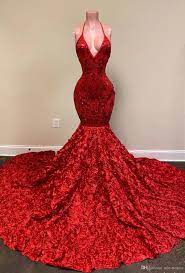 Sexy Backless Red Evening Dresses Halter V Profundo Neck Lace Apliques Mermaid Prom Dress Rose Ruffles Especial Ocasiao Partido Vestidos De One Stopos 843 62 Pt Dhgate Com