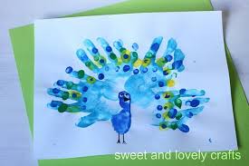Sweet And Lovely Crafts Handprint Peacocks Easy Kids Art Projects Footprint Crafts Easy Art For Kids