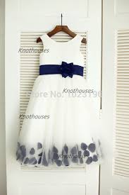 Ivory Satin Tulle Navy Blue Flower Sash Flower Girl Dress Children Toddler Dress For Flower Girl Dresses Navy Flower Girl Dresses Tea Length Flower Girl Dress