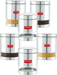 Shop for kitchen container set online at target. Hazel Stainless Steel Containers Set For Kitchen Storage Transparent See Through Glossy Finish Storage Jars Dabba Set Of 6 2500 Ml Each Silver 2500 Ml Steel Utility Container Price In India