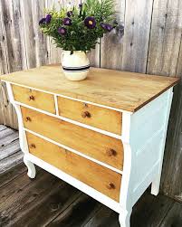 Next, think of the room's theme or color palette. Lovely Vintage Dresser In Natural Wood And White Love Love Love This Look Diy Furniture Dresser Furniture Diy Diy Dresser