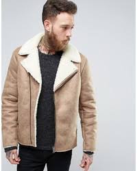 Camel brown/ black size details: Asos Faux Shearling Biker Jacket In Camel 106 Asos Lookastic
