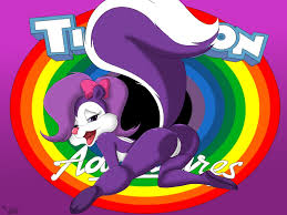 hsk, fifi la fume, tiny toon adventures, 1girl, anus, ass, blue sclera,  bow, colored sclera, come hither, from behind, furry, furry female, hair  bow, hair over one eye, looking at viewer, naughty