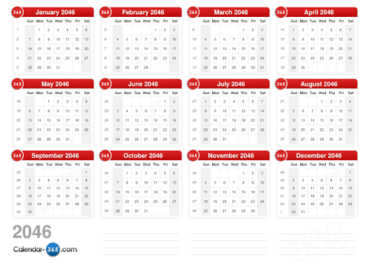 2046 Calendar