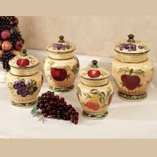 Large set of 4 canister set for kitchen, flour jar, sugar jar. European Fruit Kitchen Canister Set
