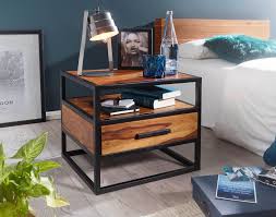 2 ablageflächen werden von einem schwarzen metallgestell getragen und. Finebuy Nachtkonsole Fb51418 Sheesham Holz 50 X 45 X 45 Cm Metall Schwarz Nachttisch Nachtkastchen
