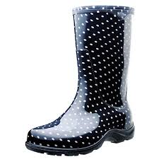 You will be pleasantly surprised at how lightweight these boots really are, making it easier for you to trek through puddles and mud. Black And White Polka Dot Rain Boots Garden Shoes Red Hill General Store