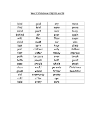 Year 2 Common Exception Word Table And Homework 2nd Grade Reading Worksheets Words Word Table