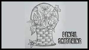 This lovely picture shows some mostly purple hued flowers in what looks to be a birch basket. How To Draw A Flower Basket Pencil Art Pencil Sketching Youtube