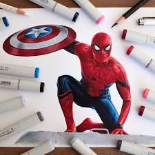 Even if you shaded in your drawing with # 2 pencil, you can still use markers or colored pencils to add sharpness to your drawing. Spider Man Drawing Done With Copic Markers And Pencils Spiderman Drawing Marvel Art Drawings Avengers Drawings