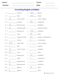 english metric conversion quiz worksheets measurement