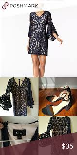 Msk Dress Designed Entirely In Gorgeous Lace Msk S Elegant Dress Features Sheer Bell Sleeves And A Timeless V Neckline Hidden B Dresses Fashion Elegant Dress