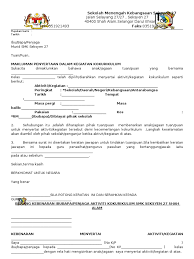 Unit kokurikulum surat akuan kebenaran ibu bapa dan. Surat Kebenaran Aktiviti Kokurikulum S27