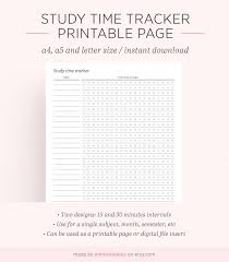 Study Time Tracker Printable Hourly Time Planner List Discbound Bullet Journal Planner Insert A4 A5 Letter Instant Download Time Tracker Study Time Time Planner