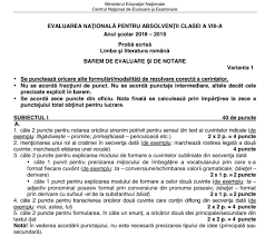 Baremul De Notare La Limba È™i Literatura RomanÄƒ A Fost Publicat De Ministerul EducaÈ›iei Edupedu Ro