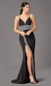 Rhinestone Trimmed Black Long Prom Dress Promgirl