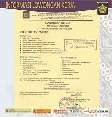 Ada perusahaan yang sedang membuka kesempatan lowongan kerja satpam, staf security, satpam, network security engineer dan banyak lagi lamar lowongan ini dengan mudah. Disnakertrans Lowongan Security Care Di Mirota Kampus