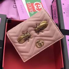 Gucci Gg Marmont Cicadas Studs Leather Card Case 466492 Pink 2017