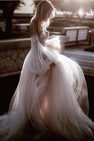 Tulle Off Shoulder Princess Long Puff Sleeves Wedding Dress With Appliques Ow498 Magical Dress Beautiful Wedding Dresses Dream Wedding Dresses