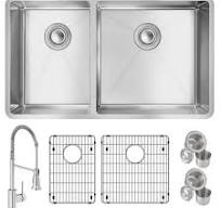 Check The Home Depot's Q&A Before Buying: Elkay Crosstown 32 in. Undermount  Double Bowl 18 G Polished Satin Stainless Steel Kitchen Sink Kit w/ Faucet  ...