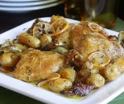 Roast Chicken Thighs With Potatoes Artichokes Lemon Roasted Chicken Thighs Thyme Recipes Chicken Thighs
