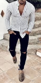 Black And White Striped Shirt Mens Outfit Giorgenti New York Custom Suits Custom Shirts Tuxedo Summer Outfits Men Mens Summer Outfits Mens Fashion Summer